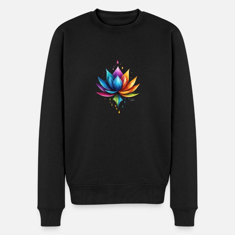 Mehrfarbiger Lotus - Männer Premium Bio Pullover - Schwarz
