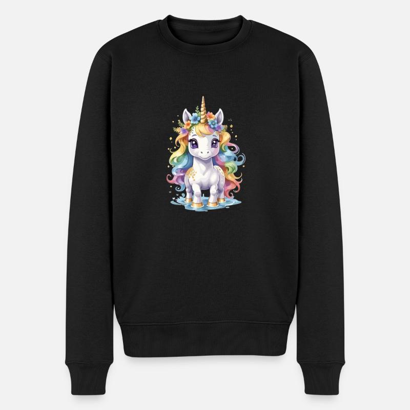 Regenbogeneinhorn - Männer Premium Bio Pullover - Schwarz
