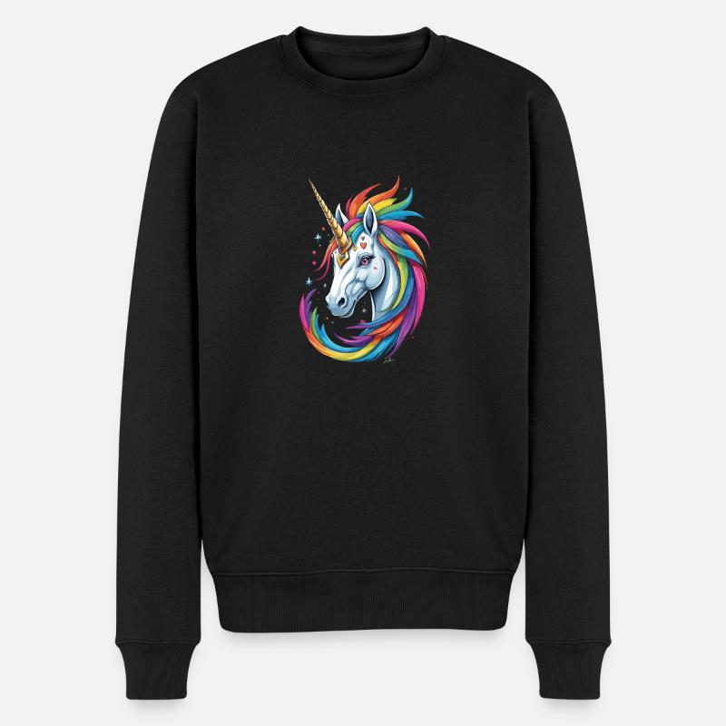 Buntes Einhorn - Männer Premium Bio Pullover - Schwarz