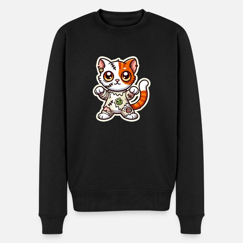 Niedliche Zombie Katze im Halloween Kostüm - Männer Premium Bio Pullover - Schwarz