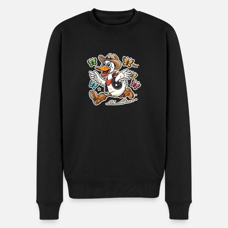 Dumme Gans mit Cowboy-Sheriffhut und Stiefeln - Männer Premium Bio Pullover - Schwarz