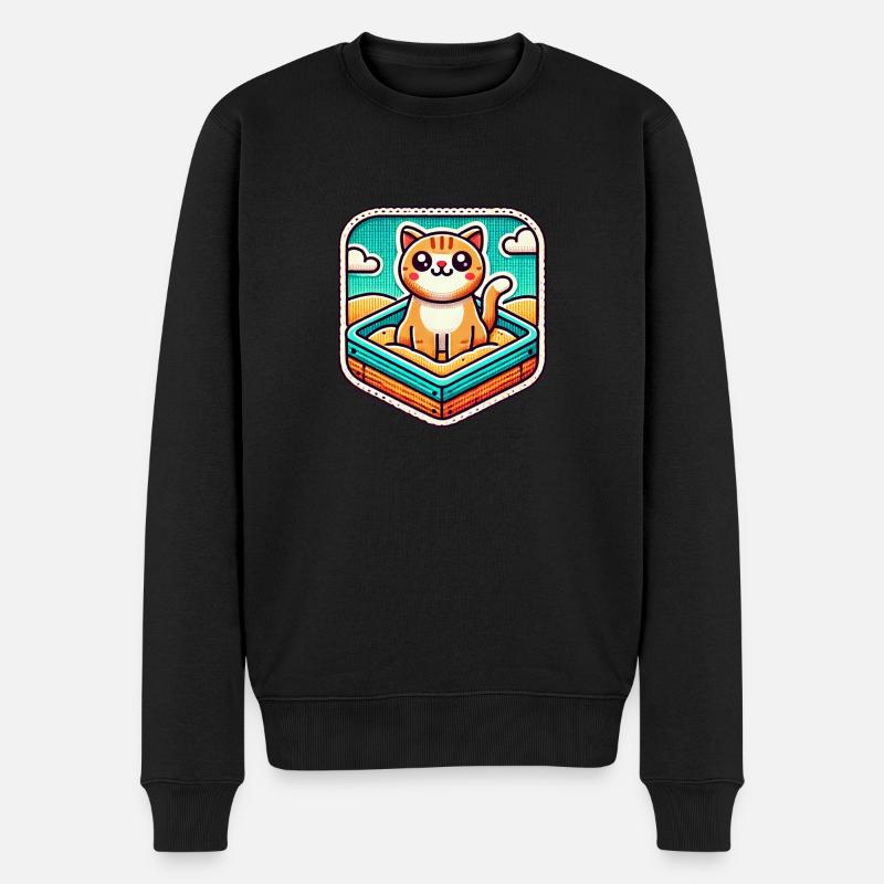 Süße Katze sitzt im Sandkasten - Männer Premium Bio Pullover - Schwarz