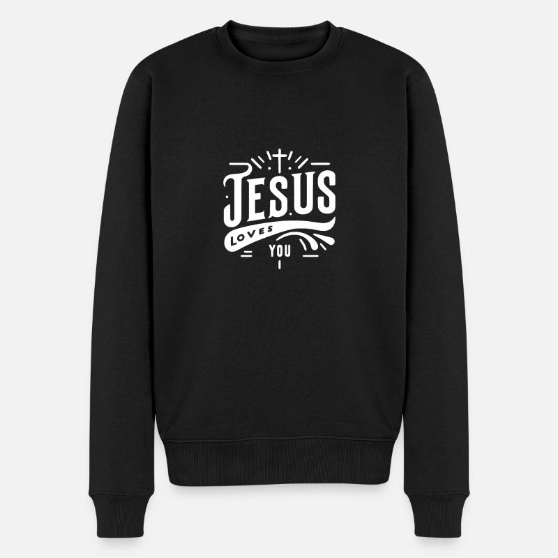 Jesus liebt dich - Männer Premium Bio Pullover - Schwarz