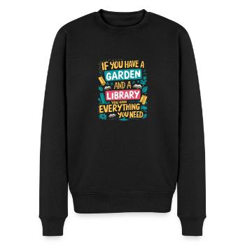 Garten und Bücher – das wahre Glück - Männer Premium Bio Pullover - Schwarz - Vorne - Nico (187cm)