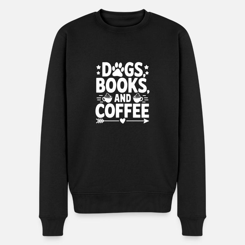 Hund, Buch und Kaffee - Männer Premium Bio Pullover - Schwarz