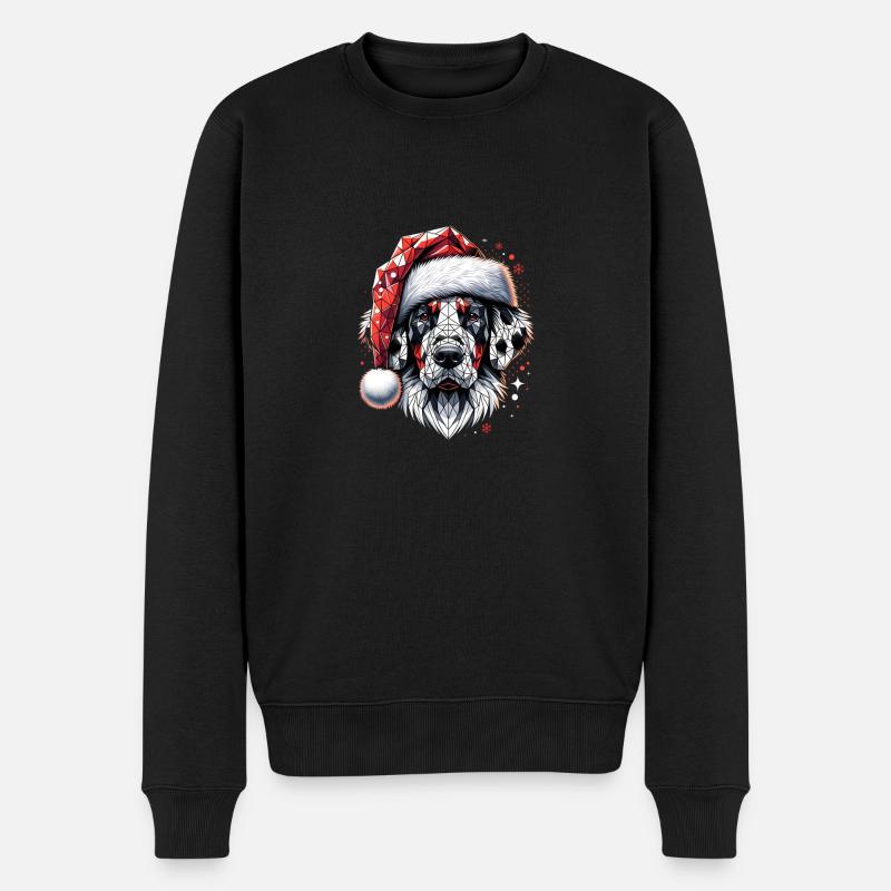 Polygon Kunst - Dalmatiner Hund Weihnachtsmütze - Männer Premium Bio Pullover - Schwarz
