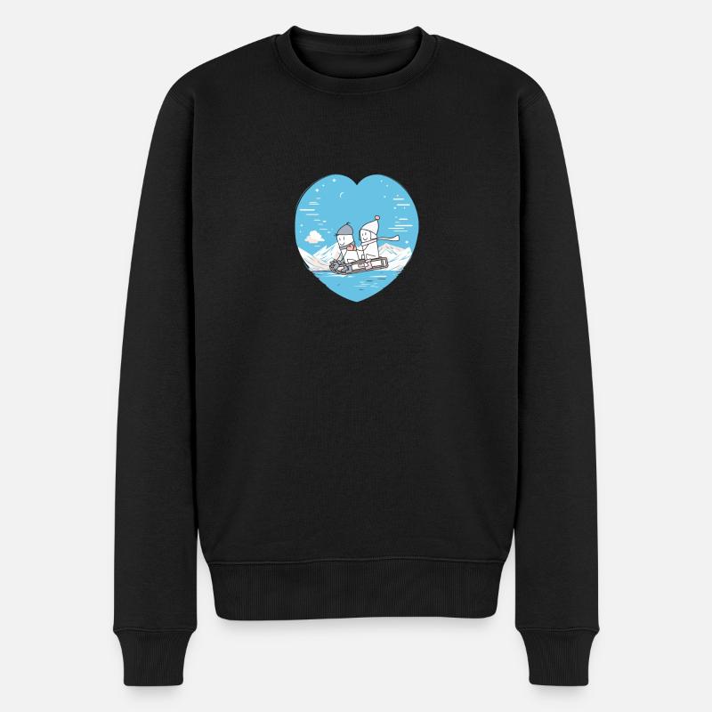Niedliche Winter Schlittenfahren Paar Herz Design - Männer Premium Bio Pullover - Schwarz