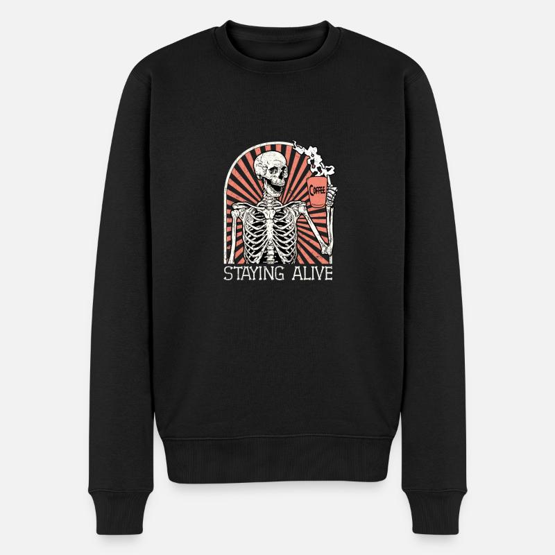Skelett Männer Kaffee Staying Alive - Männer Premium Bio Pullover - Schwarz