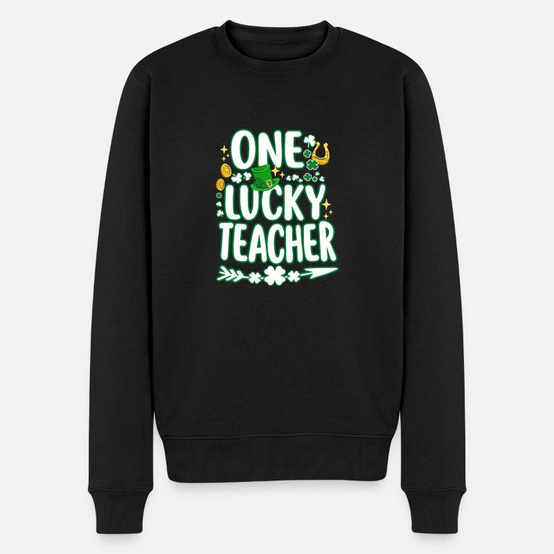 Ein glücklicher Lehrer Lehrer am St. Patricks Day - Männer Premium Bio Pullover - Schwarz