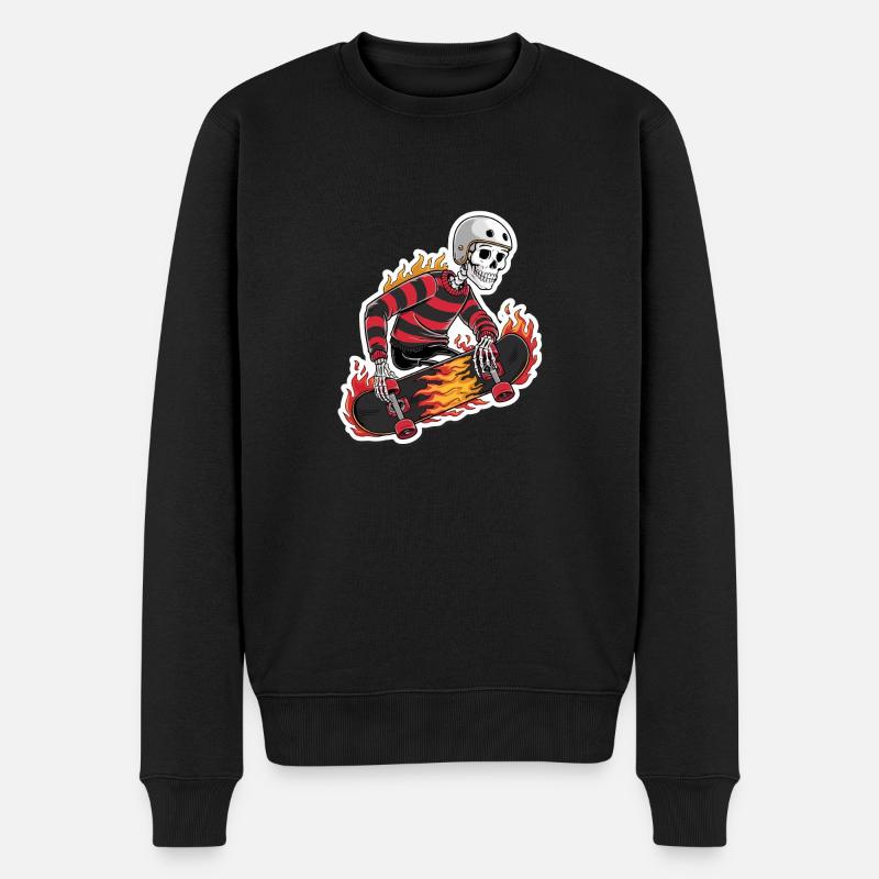 FLAMENDES SKATEBOARD - Männer Premium Bio Pullover - Schwarz