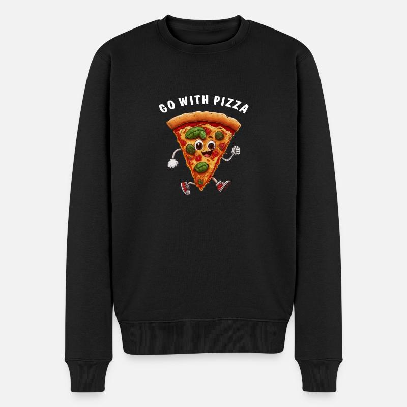 PIZZA GO WITH - Männer Premium Bio Pullover - Schwarz