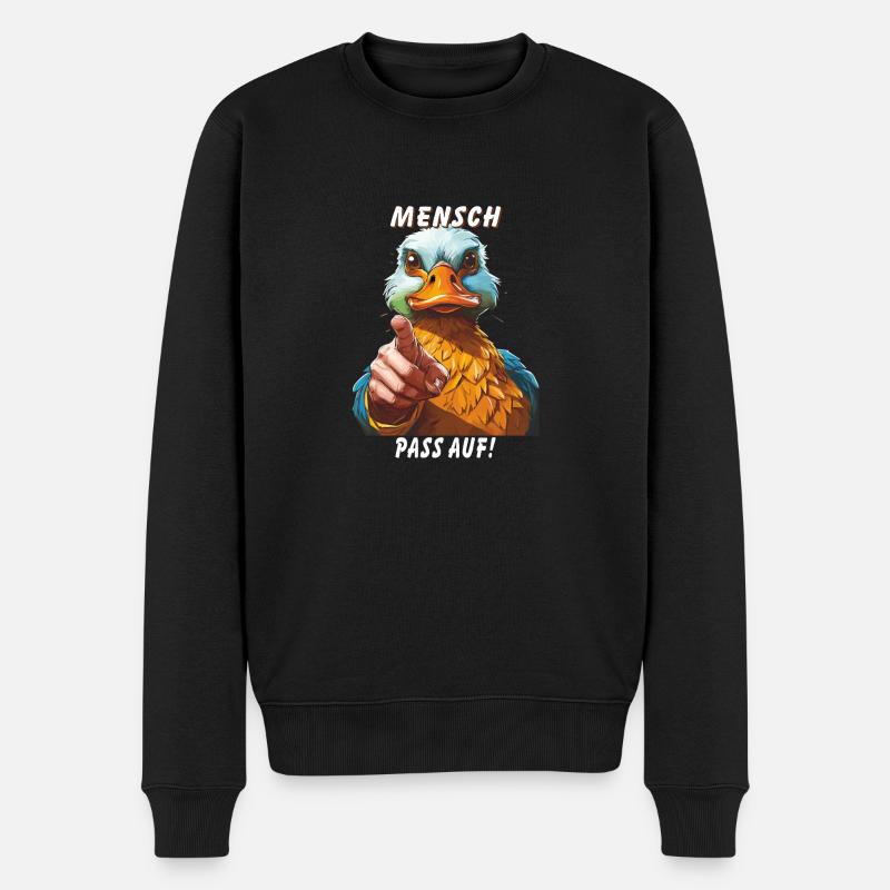 MENSCH PASS AUF! - Männer Premium Bio Pullover - Schwarz
