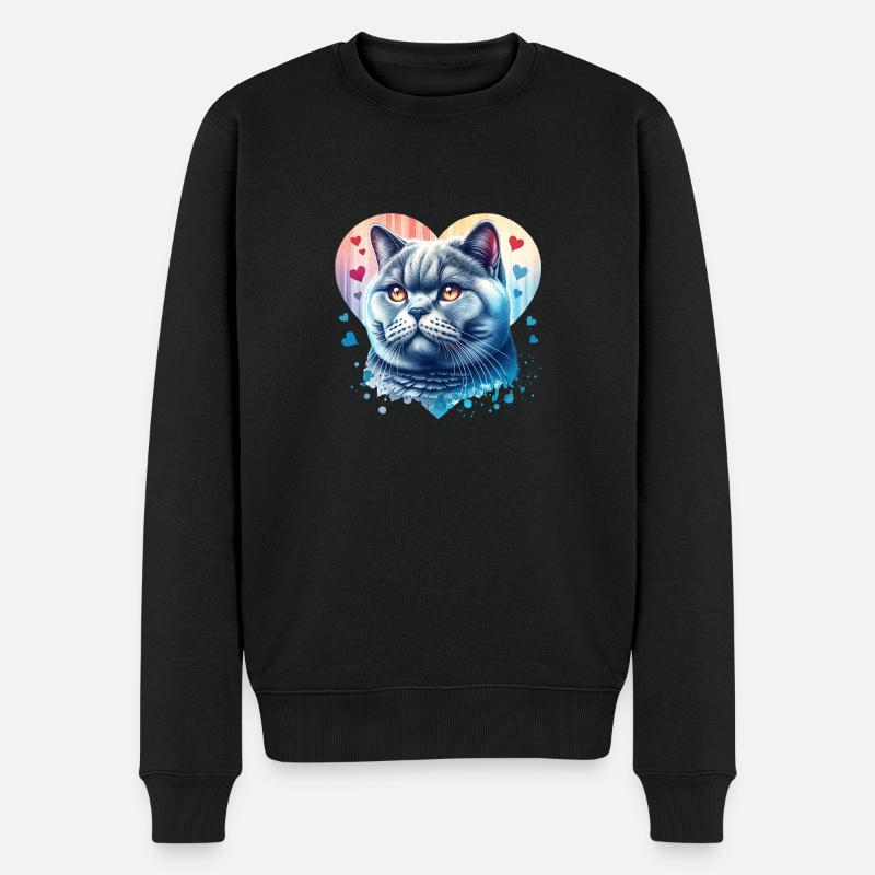 Chat British Shorthair - Pull Premium bio Homme - noir