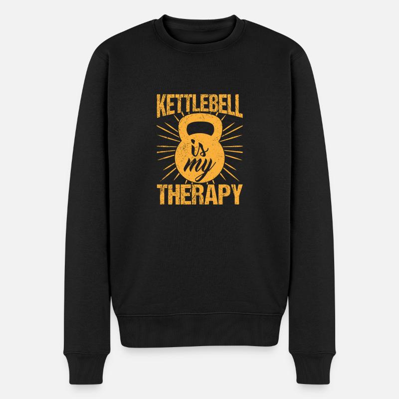Fitness Fanatics Kettlebell Is My Therapy - Männer Premium Bio Pullover - Schwarz