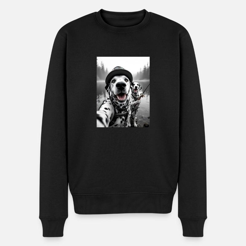 Fischerei Dalmatiner Hund Selfie - Männer Premium Bio Pullover - Schwarz