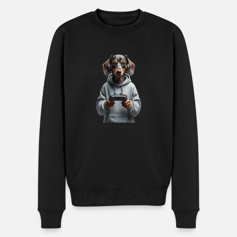 Gamer Dackel - Zockerhund mit Hoodie - Männer Premium Bio Pullover - Schwarz