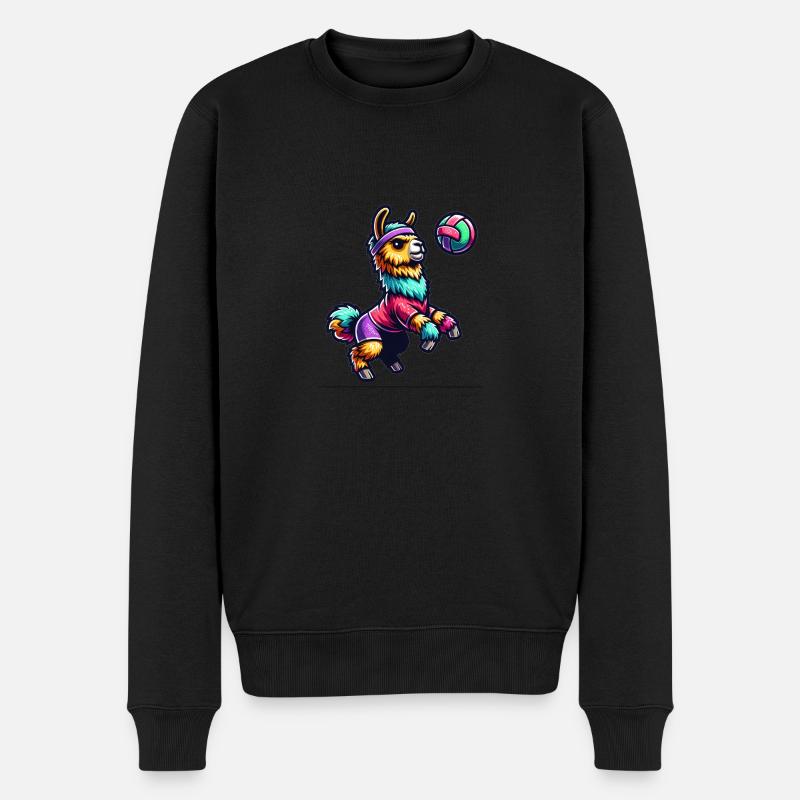 Bunter Lama Volleyball Spaß - Männer Premium Bio Pullover - Schwarz