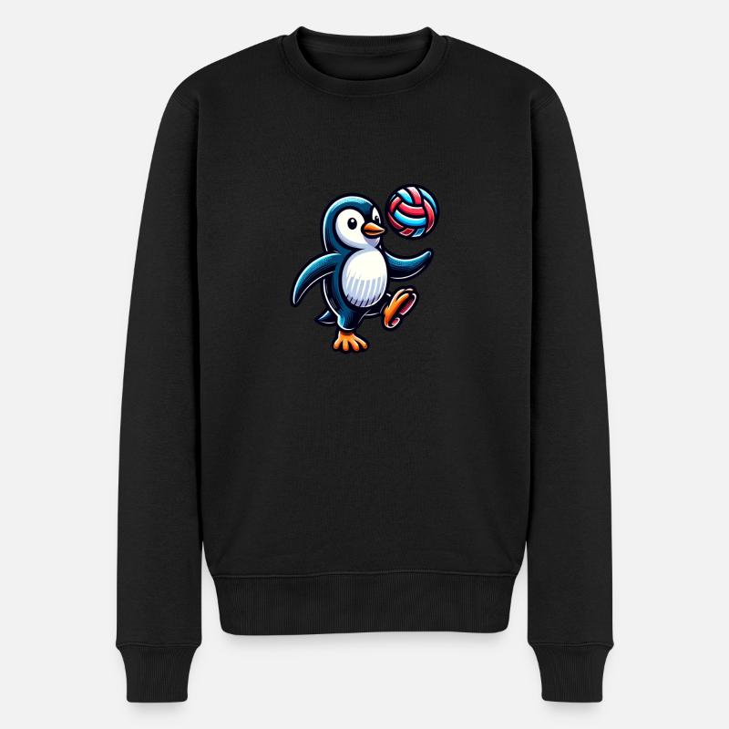 Pingouin s’amusant avec le volley-ball - Pull Premium bio Homme - noir