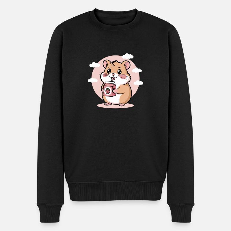 Süßer Chibi Hamster Trinkt Erdbeermilch Kawaii - Männer Premium Bio Pullover - Schwarz