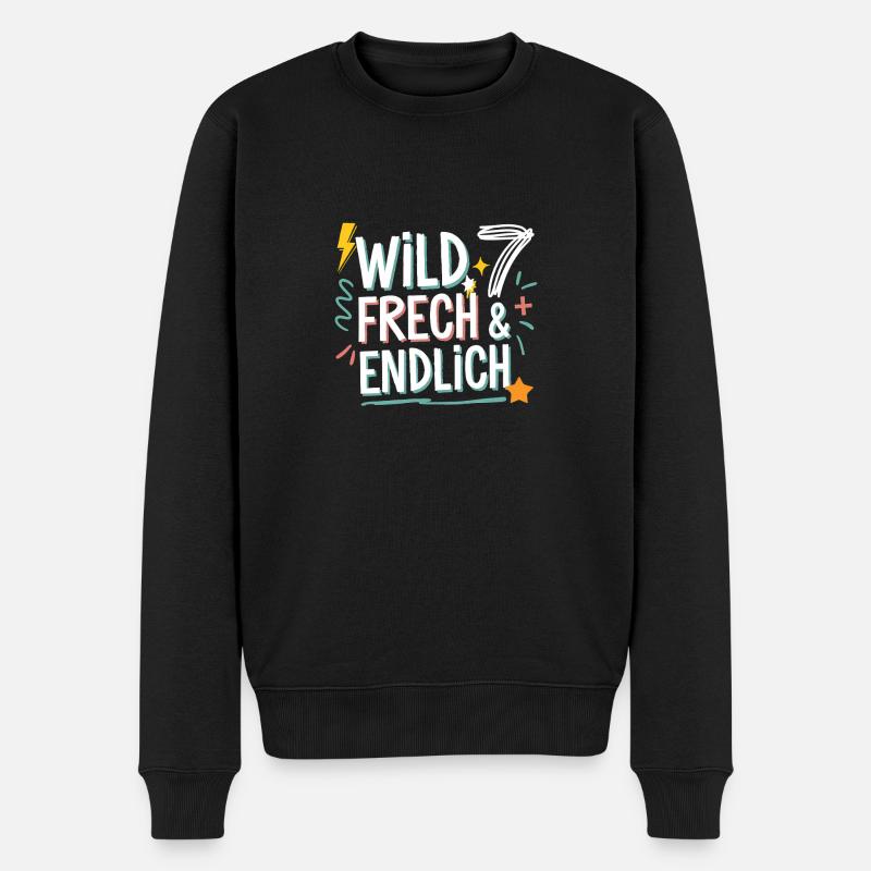 Wild, Frech & Endlich 7 Jahre 7. Geburtstag - Männer Premium Bio Pullover - Schwarz
