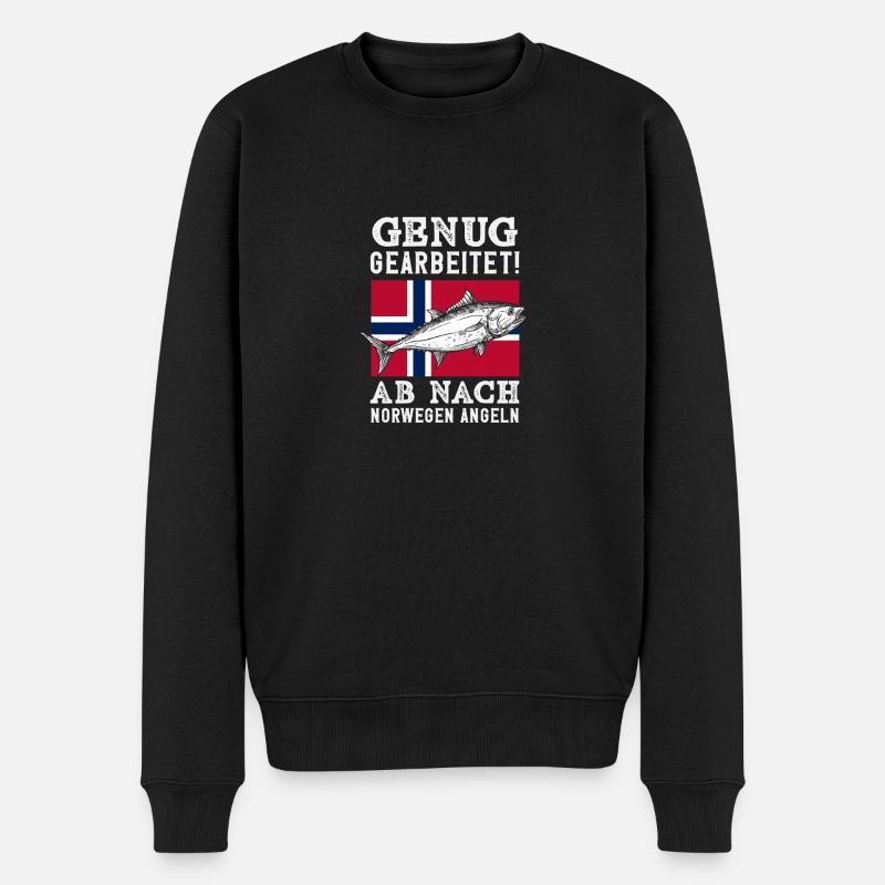 Norwegen Angeln Spruch Lustiges Design - Männer Premium Bio Pullover - Schwarz