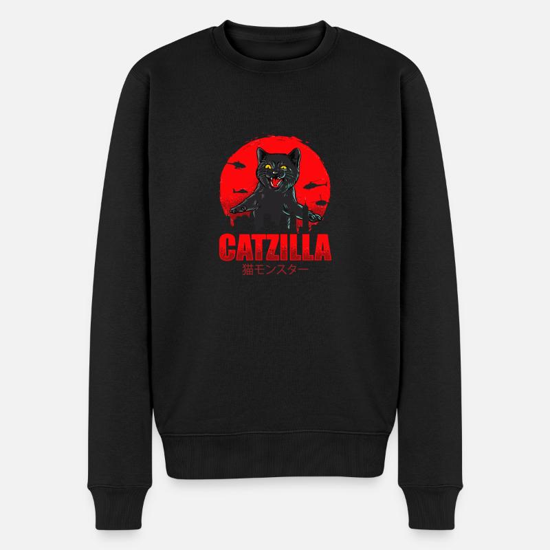 Catzilla Attack - Tokyo Monster Cat Vintage - Männer Premium Bio Pullover - Schwarz