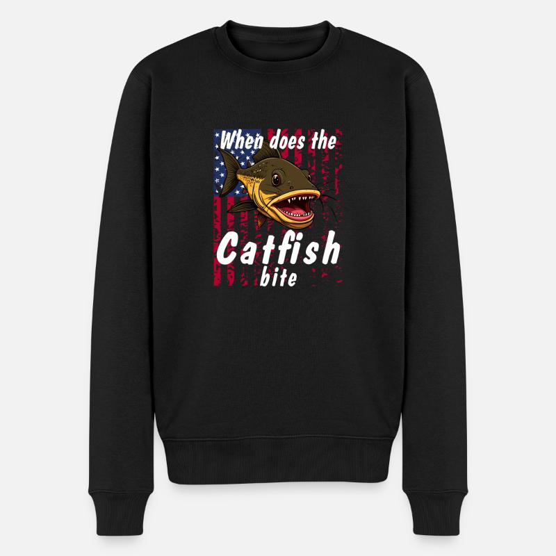 When does the catfish bite - Männer Premium Bio Pullover - Schwarz