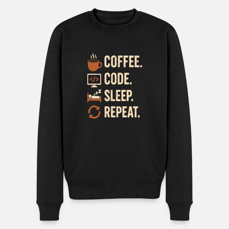 Geek-Coder-Routine – Kaffee, Code, Schlaf, mehr - Männer Premium Bio Pullover - Schwarz