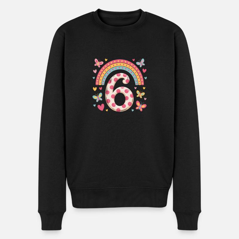 Regenbogen Schmetterling 6. Geburtstag Mädchen - Männer Premium Bio Pullover - Schwarz