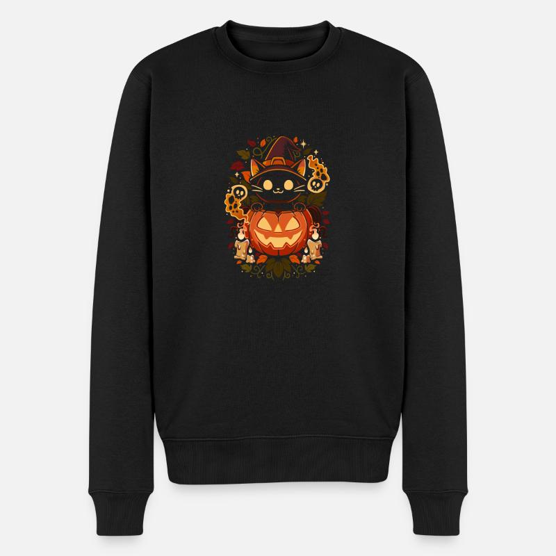 Chat citrouille d'Halloween - Pull Premium bio Homme - noir