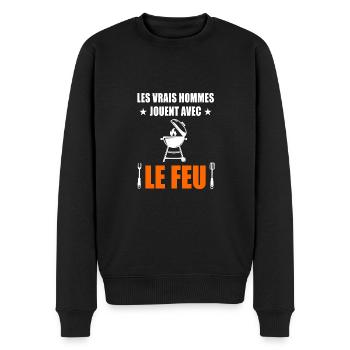 barbecue humour bbq vrais hommes jouent le feu - Pull Premium bio Homme - noir - Devant - Nico (187cm)