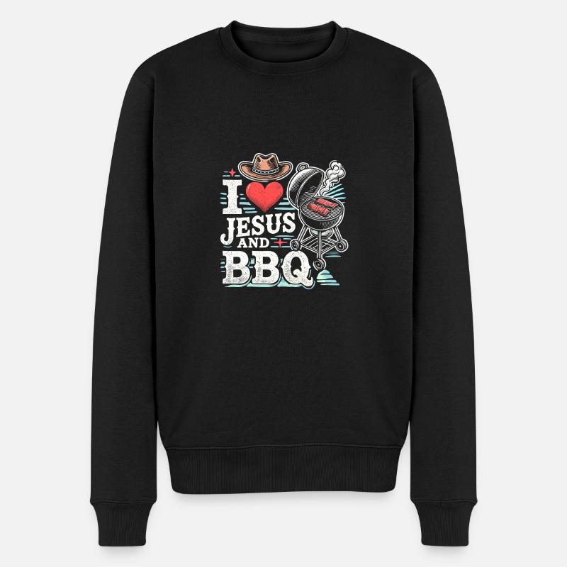 Ich liebe Jesus und BBQ - Männer Premium Bio Pullover - Schwarz