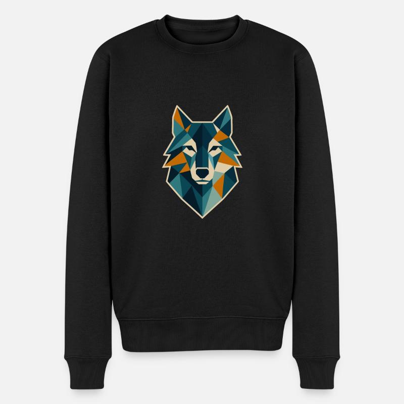 Tête de loup géométrique style polygone - Pull Premium bio Homme - noir