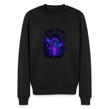 Psychedelischer Pilzwald - Magisches Portal - Männer Premium Bio Pullover - Schwarz - Vorne - Nico (187cm)