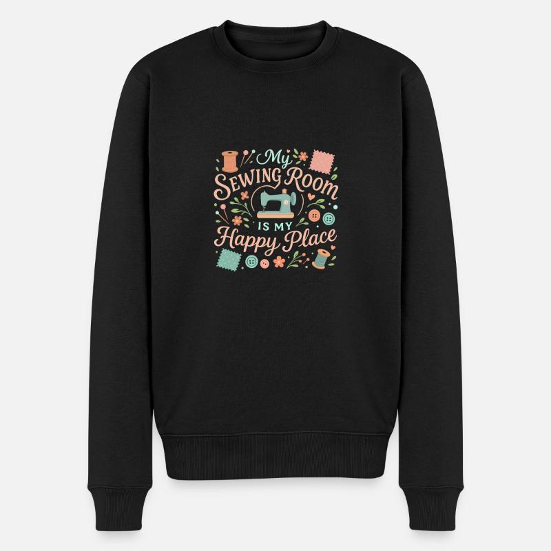 Mein Nähzimmer ist mein Glücksort - Männer Premium Bio Pullover - Schwarz