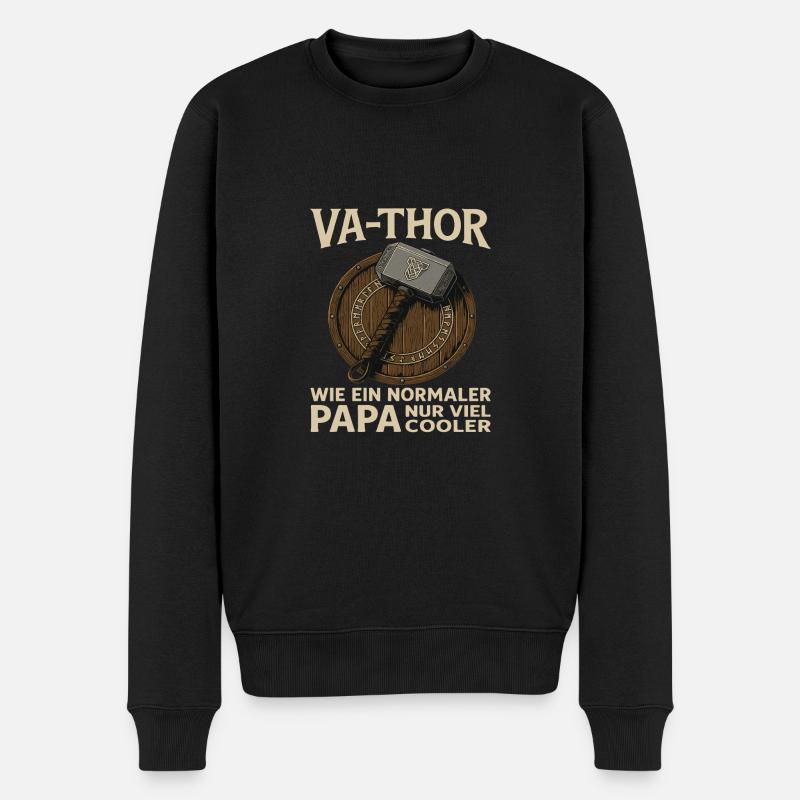 VA-THOR – Papa Design mit Mjölnir & Runen - Männer Premium Bio Pullover - Schwarz