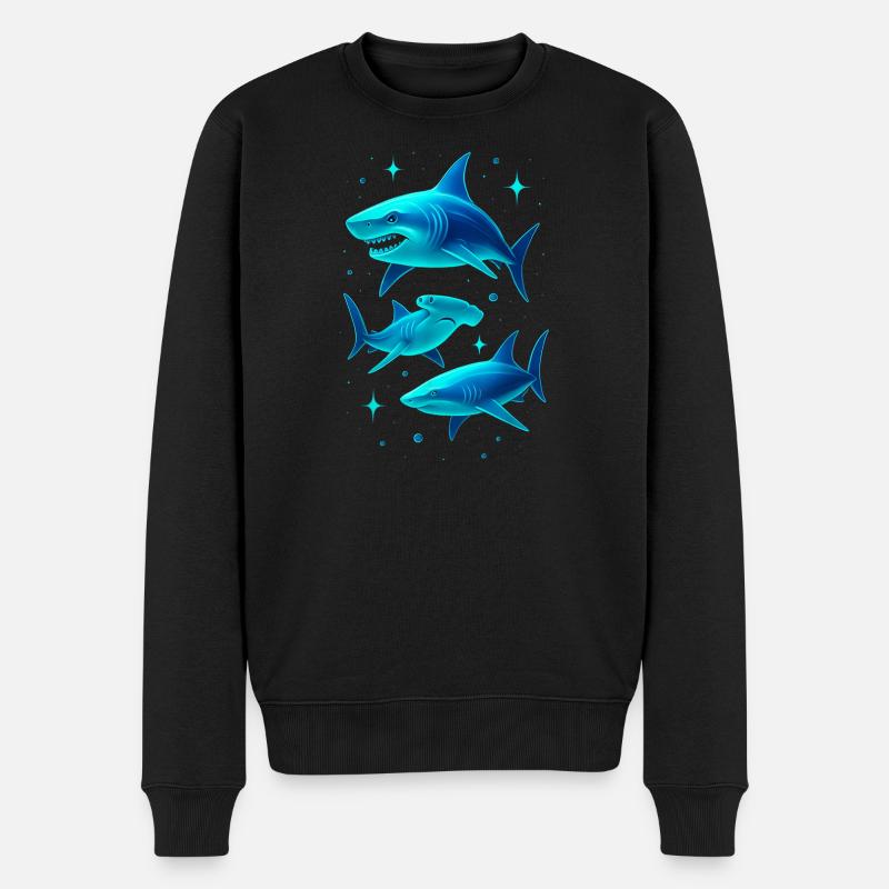 Futuristische Neonhai-Illustration - Männer Premium Bio Pullover - Schwarz