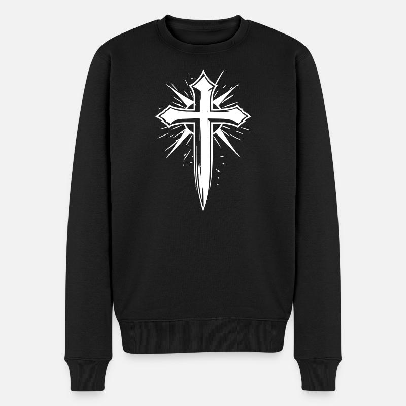 Croix chrétienne avec effet d’apparence - Pull Premium bio Homme - noir