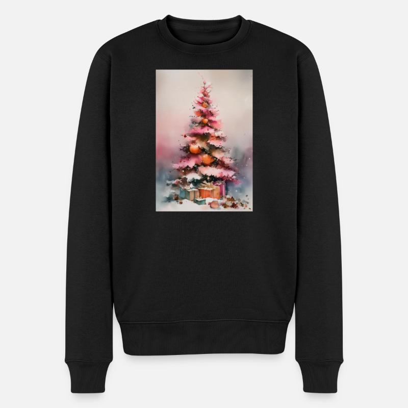Aquarellpastell-Weihnachtsbaum - Männer Premium Bio Pullover - Schwarz
