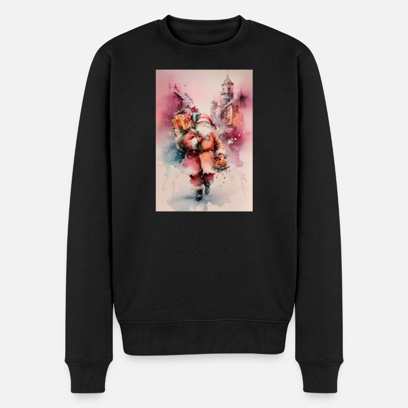 Santa aquarelle urbain et cadeaux - Pull Premium bio Homme - noir