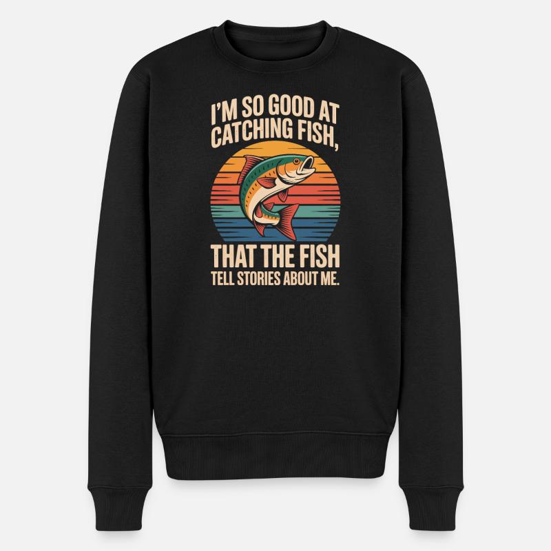 Prahlender Angler: Fisch Tell Tales Tee - Männer Premium Bio Pullover - Schwarz