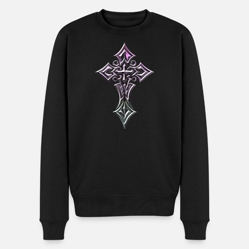Irisierendes gotisches Kreuz - Männer Premium Bio Pullover - Schwarz