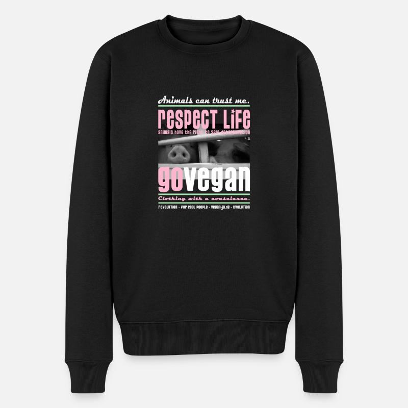 RESPECT LIFE - GO VEGAN - Männer Premium Bio Pullover - Schwarz