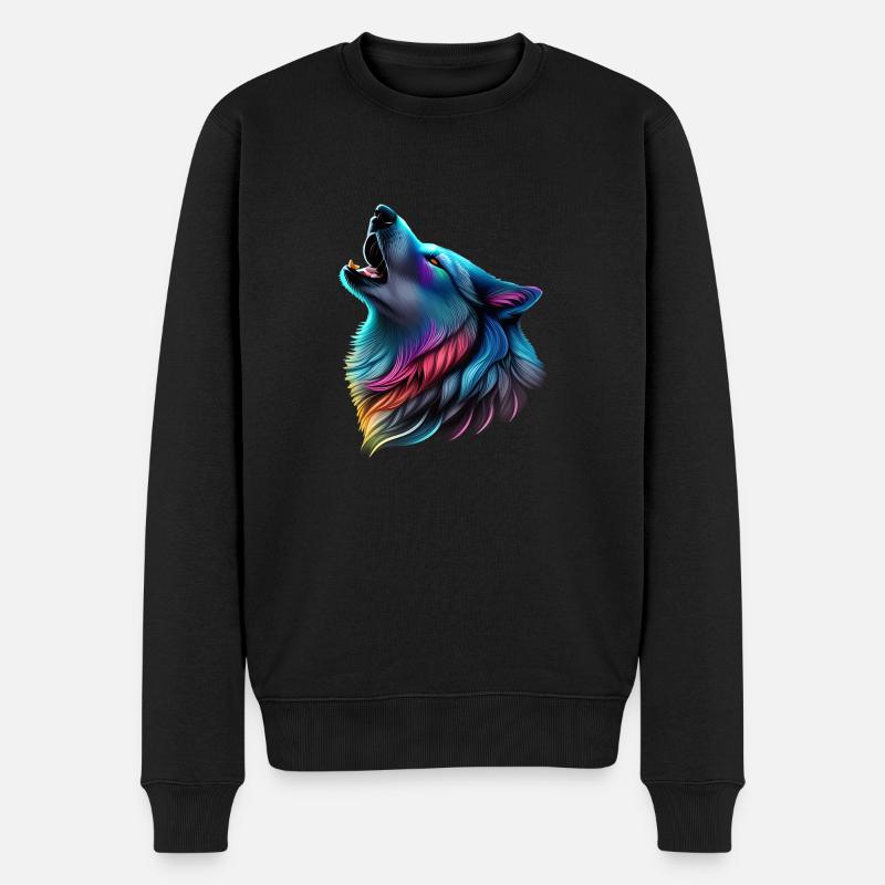 Bunter Wolf - Männer Premium Bio Pullover - Schwarz