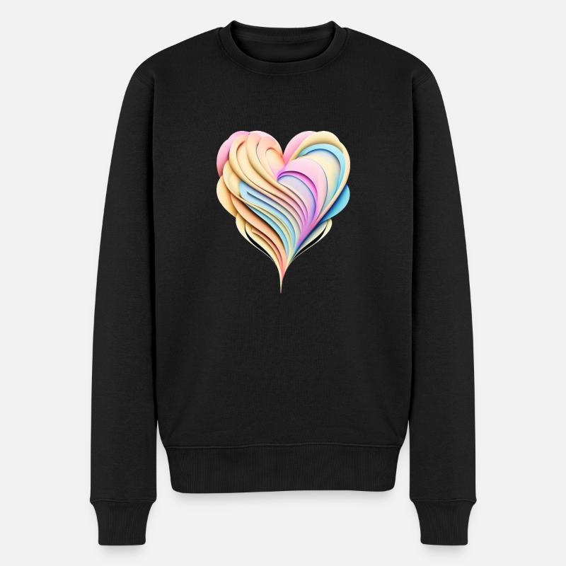 Pastellregenbogenherz in 3D-Optik - Männer Premium Bio Pullover - Schwarz