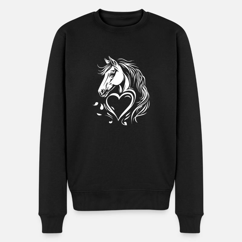 Pferd Herz - Männer Premium Bio Pullover - Schwarz