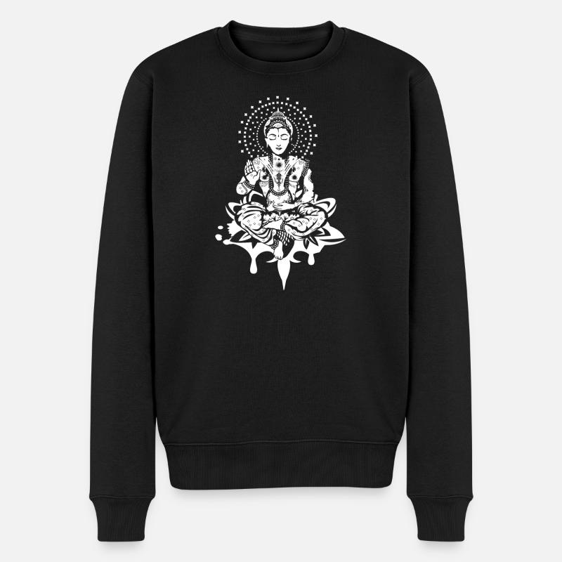 Buddha sitzt auf einer Lotusblüte und meditiert - Männer Premium Bio Pullover - Schwarz