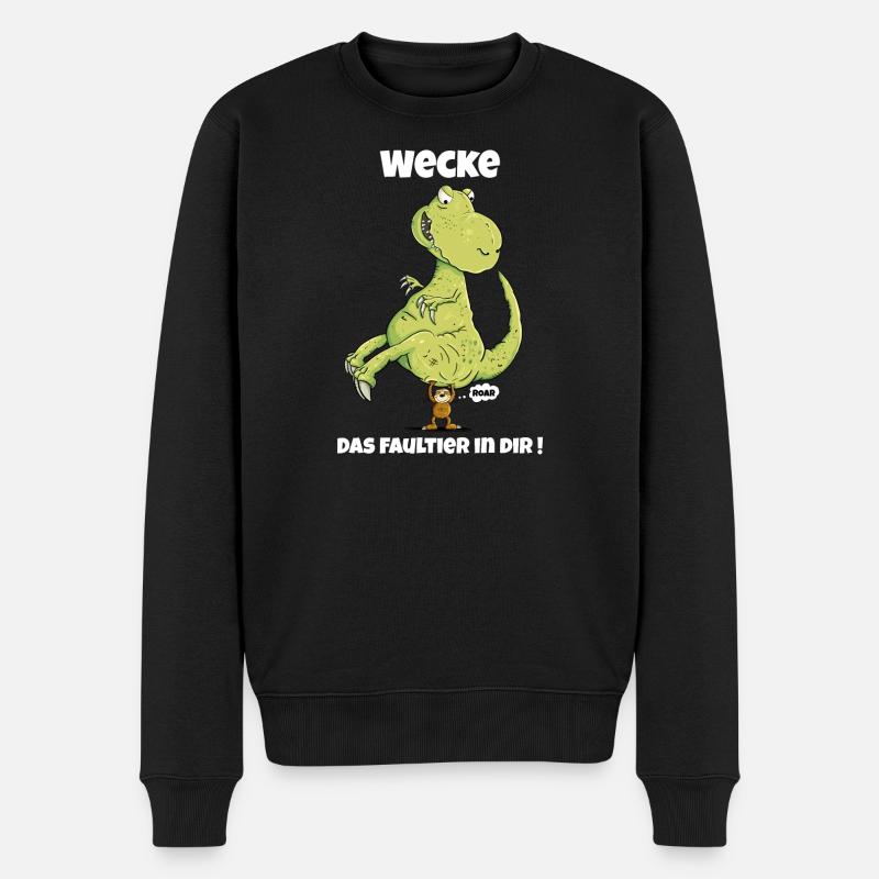 Wecke Das Faultier I Dinosaurier I Dino T-Rex - Männer Premium Bio Pullover - Schwarz