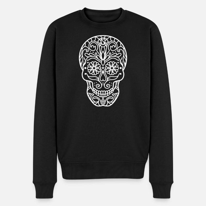 Motorradfahrer und Totenkopf. - Männer Premium Bio Pullover - Schwarz
