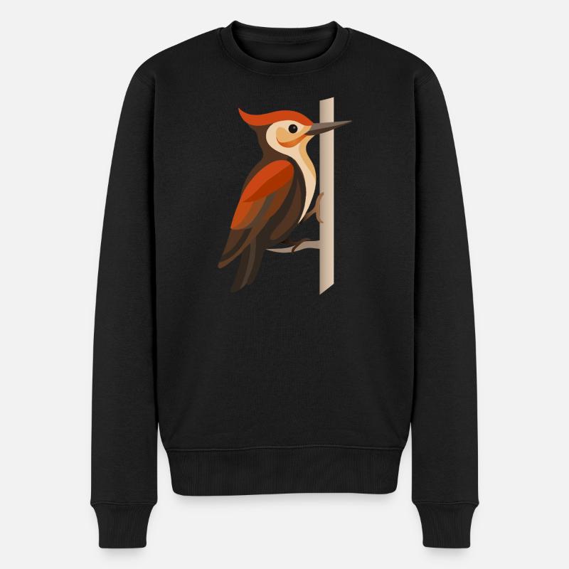 Specht an Baumstamm – Stilisiertes Vogelmotiv - Männer Premium Bio Pullover - Schwarz